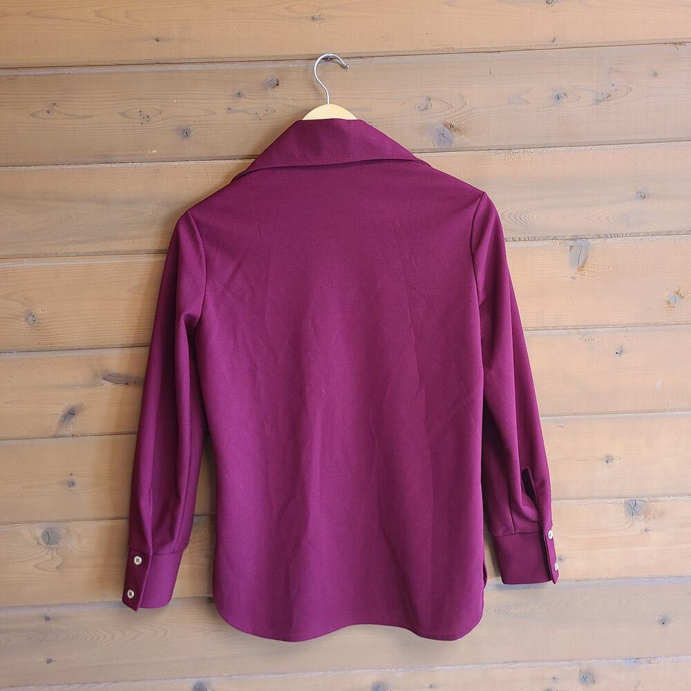 Vintage 70's Blouse Burgundy Button Down Dagger 8 Long Sleeve Western Top Shirt - Picture 2 of 6